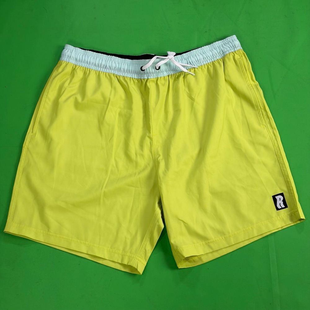 Slant Six Swim Trunks Mens L Green Stretch Board Shorts Zip Pocket Free Diver